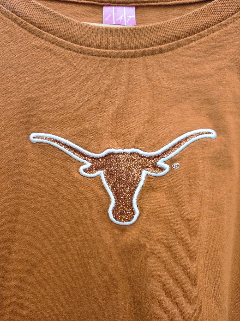 LAT Texas Longhorns Burnt Orange Glitter Logo Tee 2XL